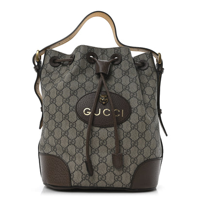 Gucci GG Supreme Monogram Neo Vintage Drawstring Bucket Backpack Beige New Acero Crop 1 of 10