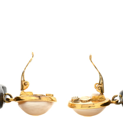 Chanel Wood Pearl CC Heart Drop Clip On Earrings Gold 3 of 4