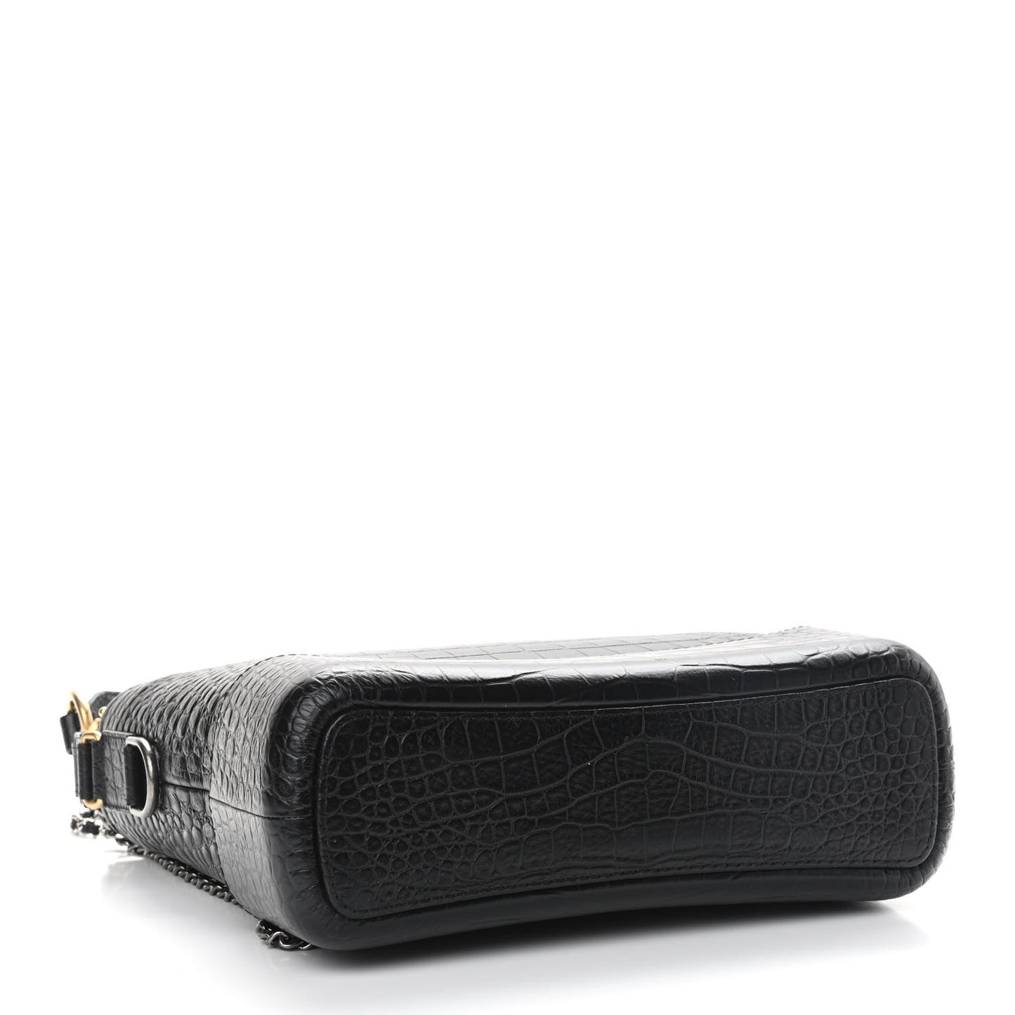 Crocodile Embossed Calfskin Medium Gabrielle Cocodile Hobo Black