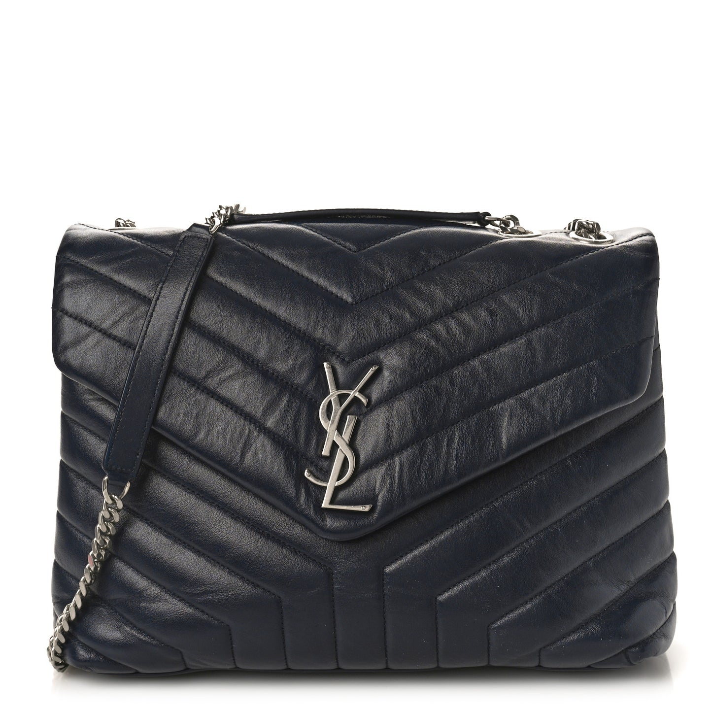 Calfskin Y Quilted Monogram Medium Loulou Chain Satchel Denim Blue