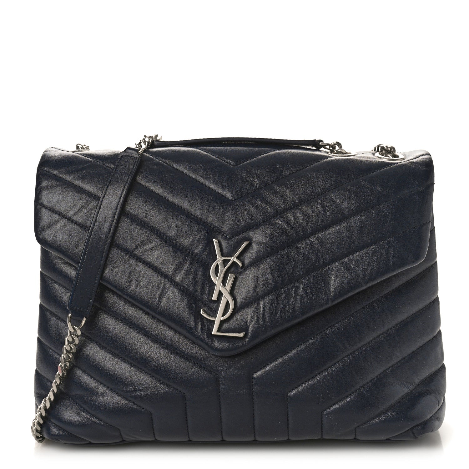 Saint Laurent Calfskin Y Quilted Monogram Medium Loulou Chain Satchel Denim Blue 1 of 10