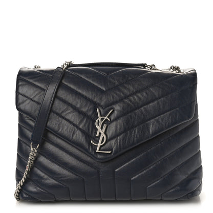Saint Laurent Calfskin Y Quilted Monogram Medium Loulou Chain Satchel Denim Blue 1 of 10