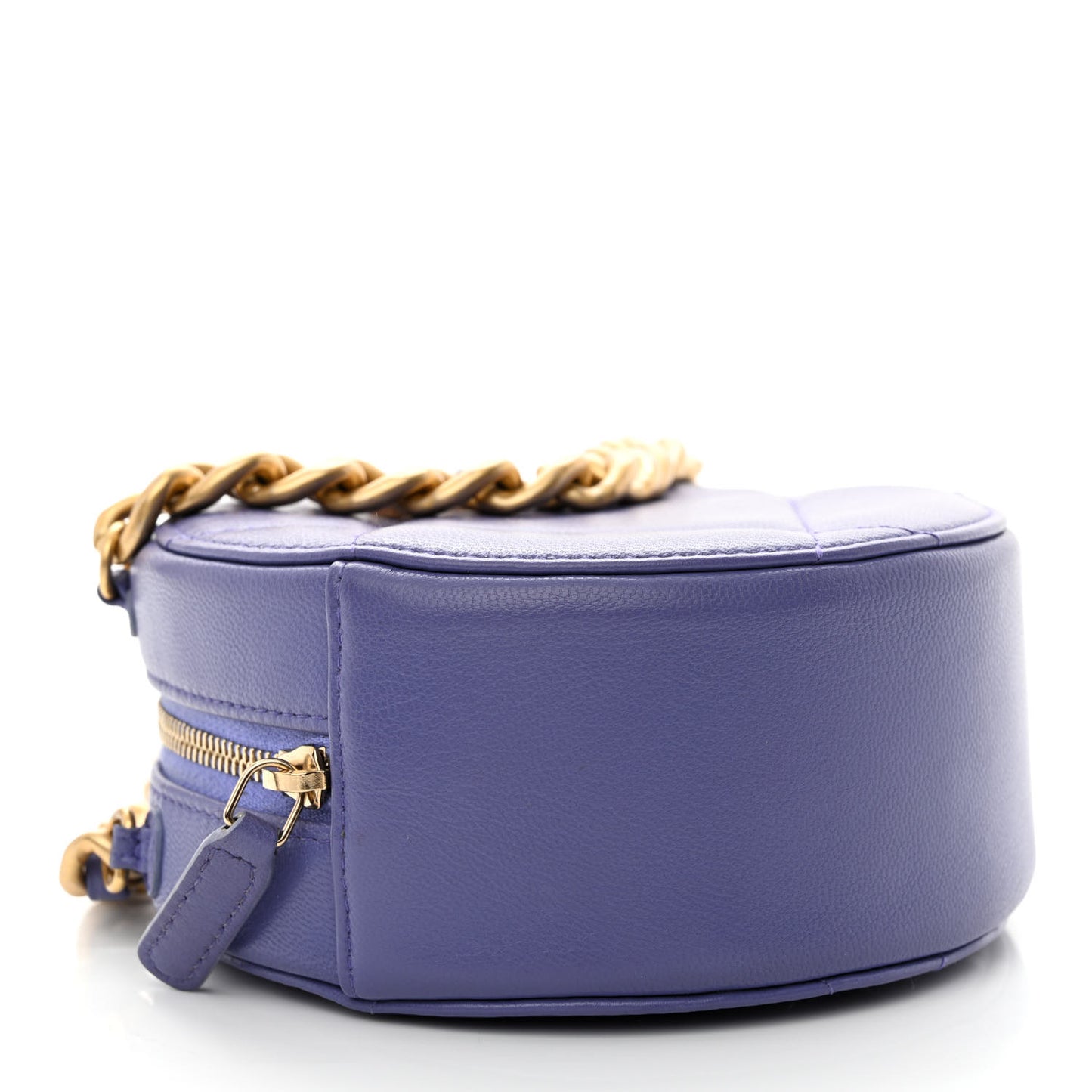 Lambskin Quilted Chanel 19 Round Clutch With Chain Purple