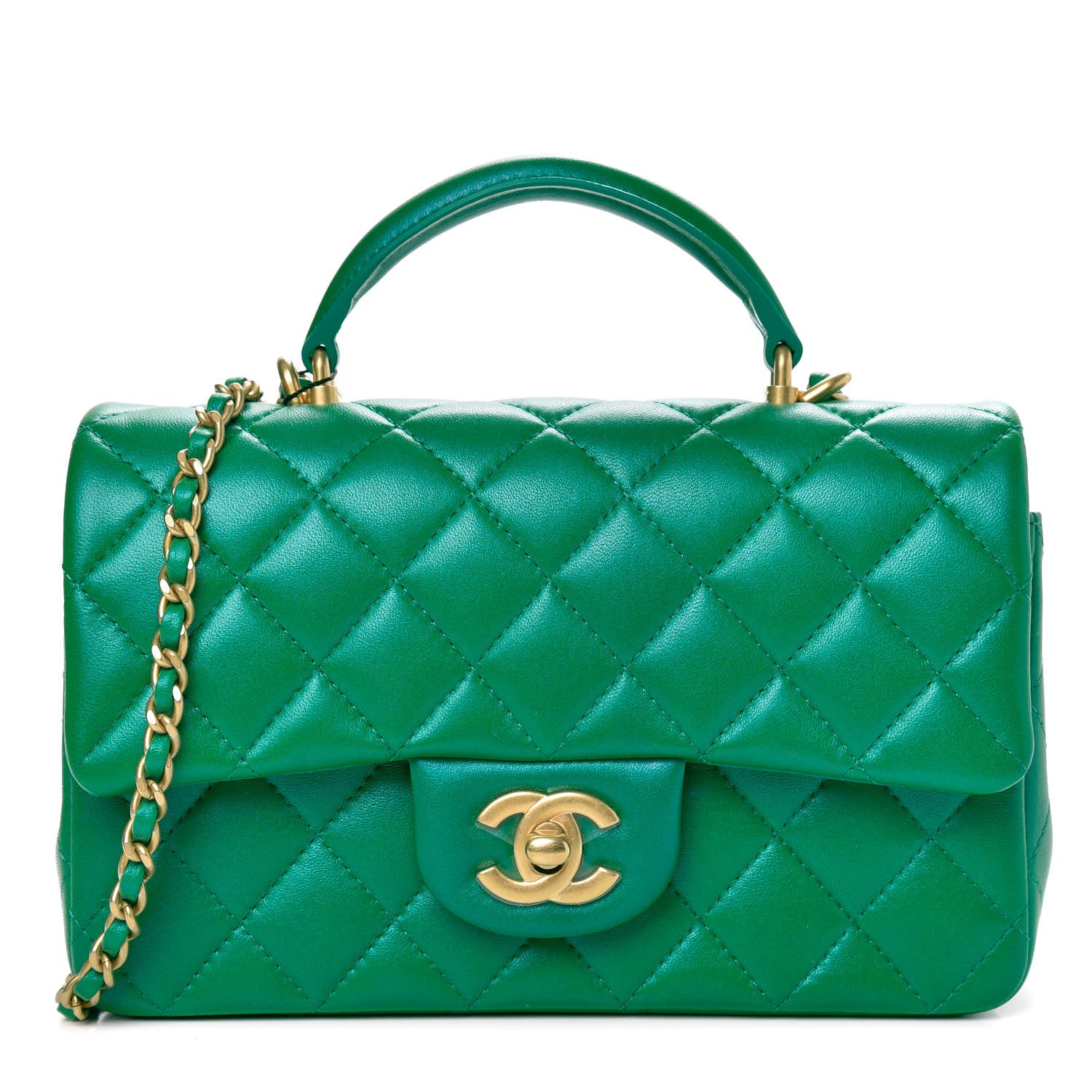 Chanel Iridescent Lambskin Quilted Mini Top Handle Rectangular Flap Green 1 of 12