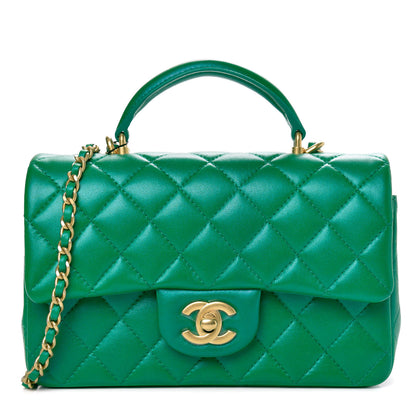 Chanel Iridescent Lambskin Quilted Mini Top Handle Rectangular Flap Green 1 of 12