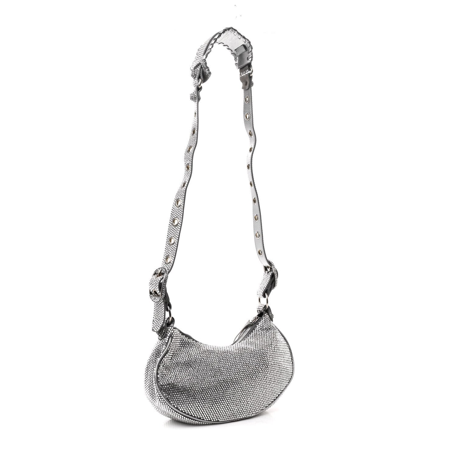 Rhinestone Encrusted Le Cagole Shoulder Bag XS Silver