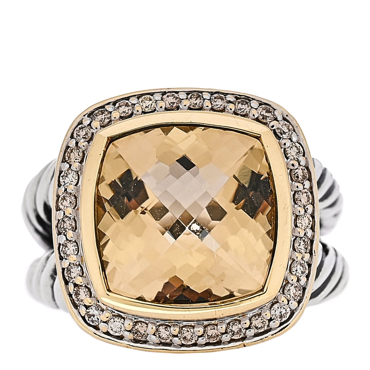 Sterling Silver 18K Yellow Gold Diamond Citrine 11mm Albion Ring 49 5