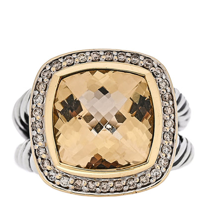 David Yurman Sterling Silver 18K Yellow Gold Diamond Citrine 11mm Albion Ring 49 5 1 of 6