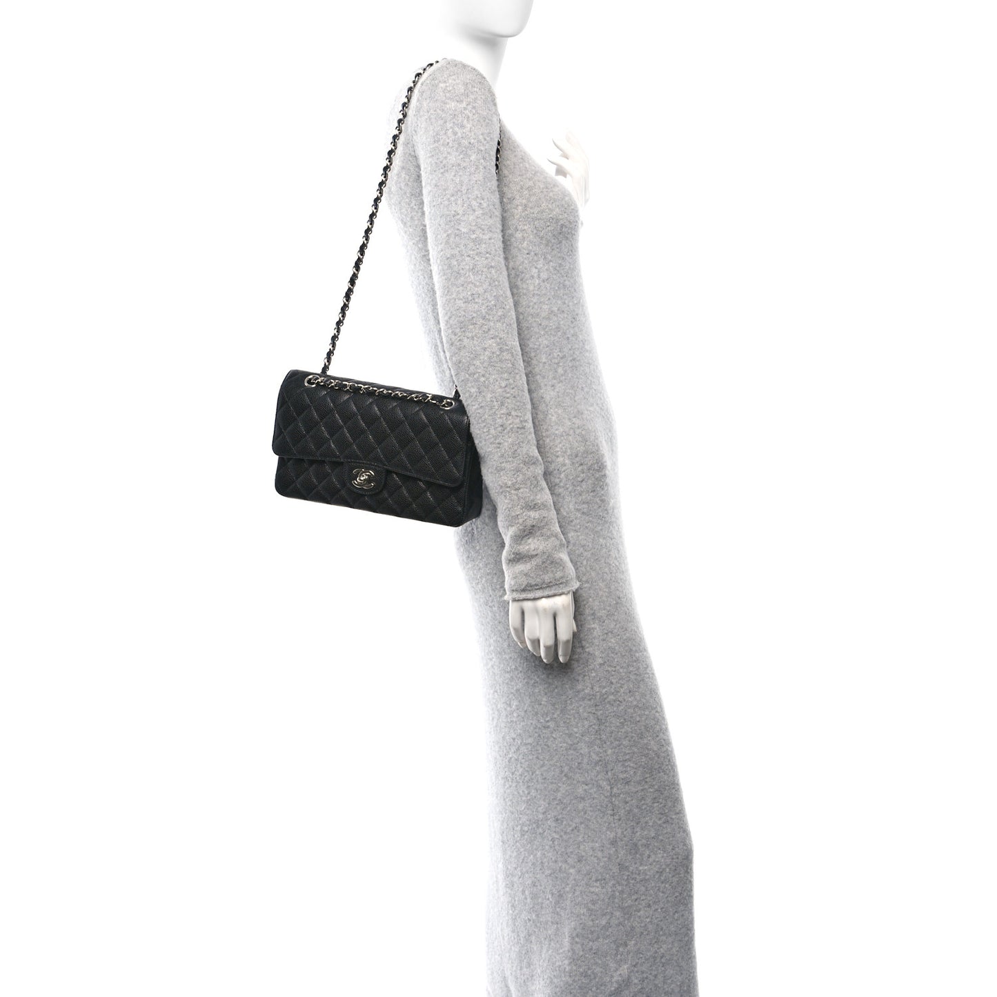Caviar Quilted Medium Double Flap Black