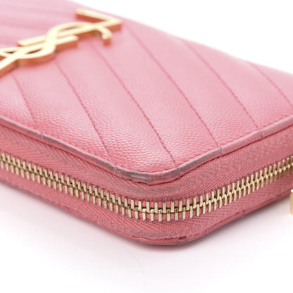 Saint Laurent Grain De Poudre Matelasse Chevron Monogram Zip Around Wallet Bubblegum 12 of 13