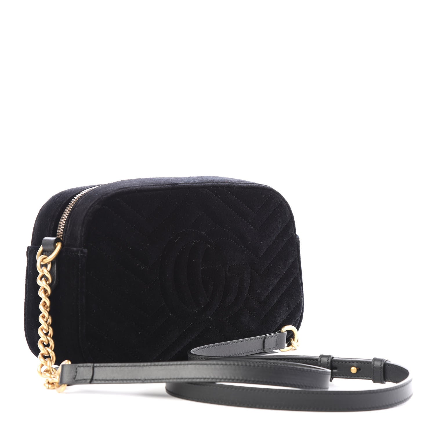 Gucci Velvet Matelasse Deer Embroidered Small GG Marmont Chain Shoulder Bag Black 2 of 9