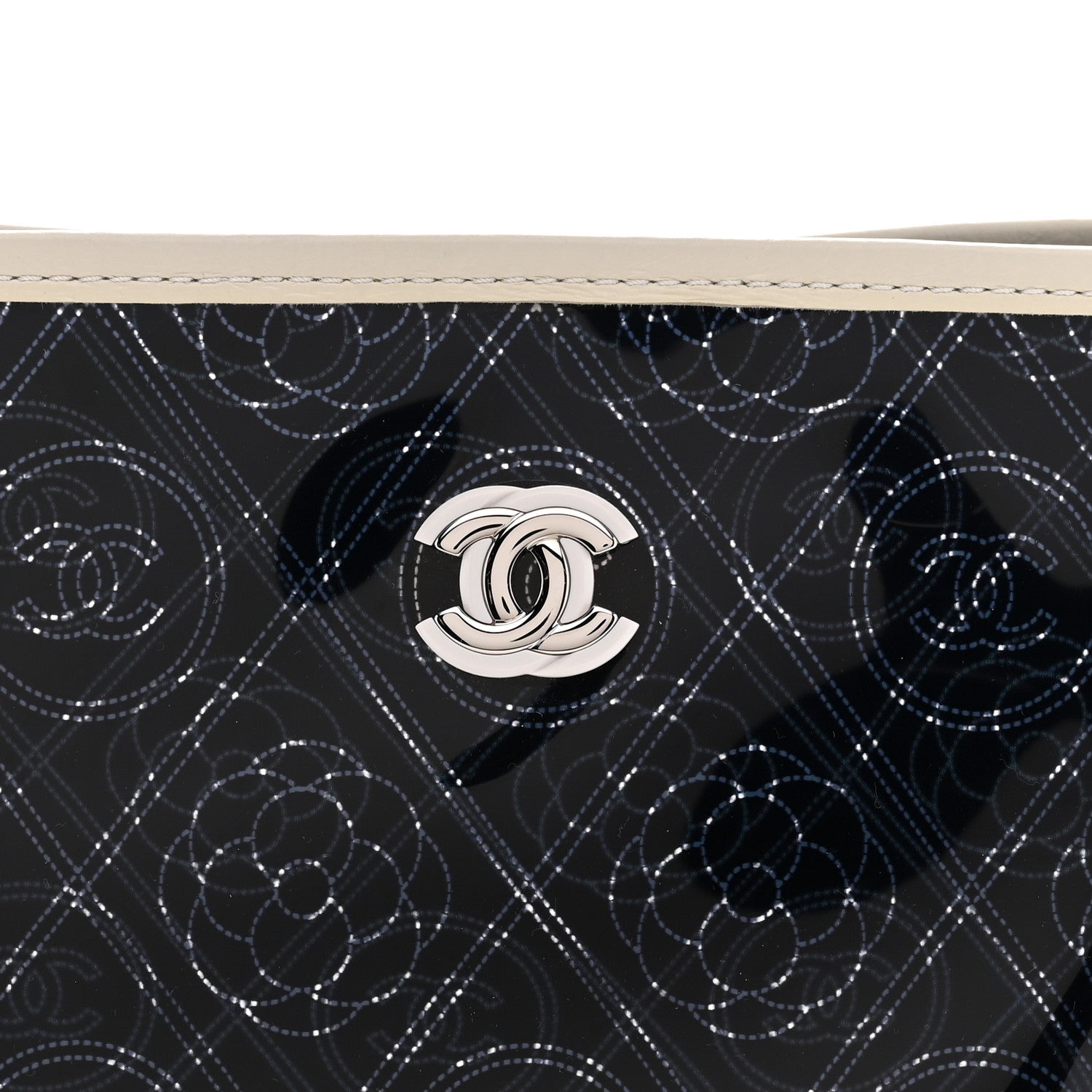 Chanel Crumpled Calfskin PVC Camellia Coco Bucket Bag Black White 8 of 10
