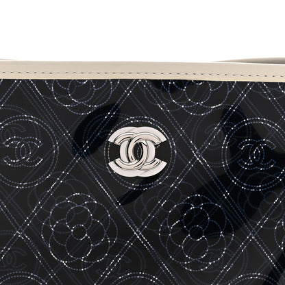 Chanel Crumpled Calfskin PVC Camellia Coco Bucket Bag Black White 8 of 10