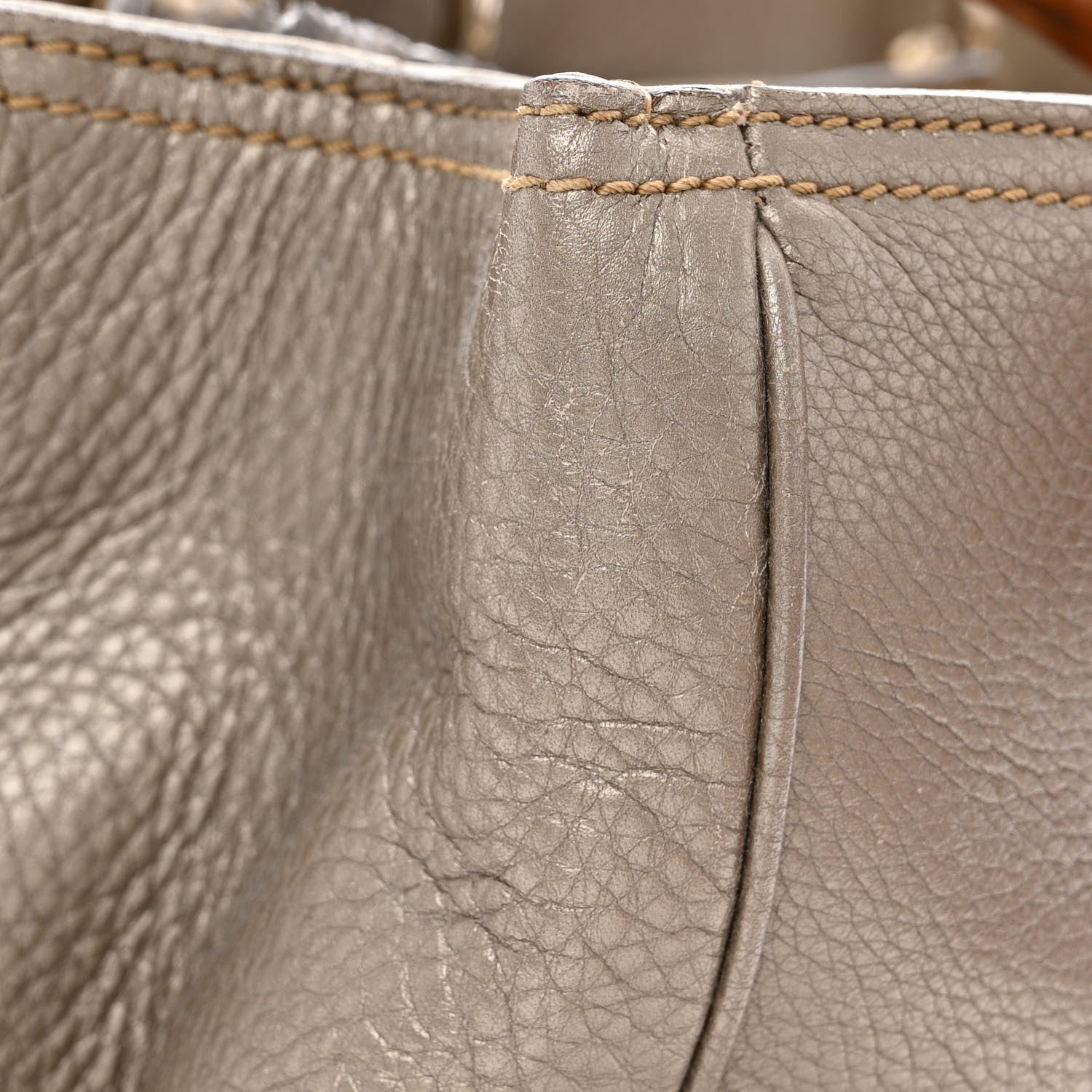 Gucci Metallic Pebbled Calfskin Medium Bamboo Shopper Tote Golden Beige 13 of 16