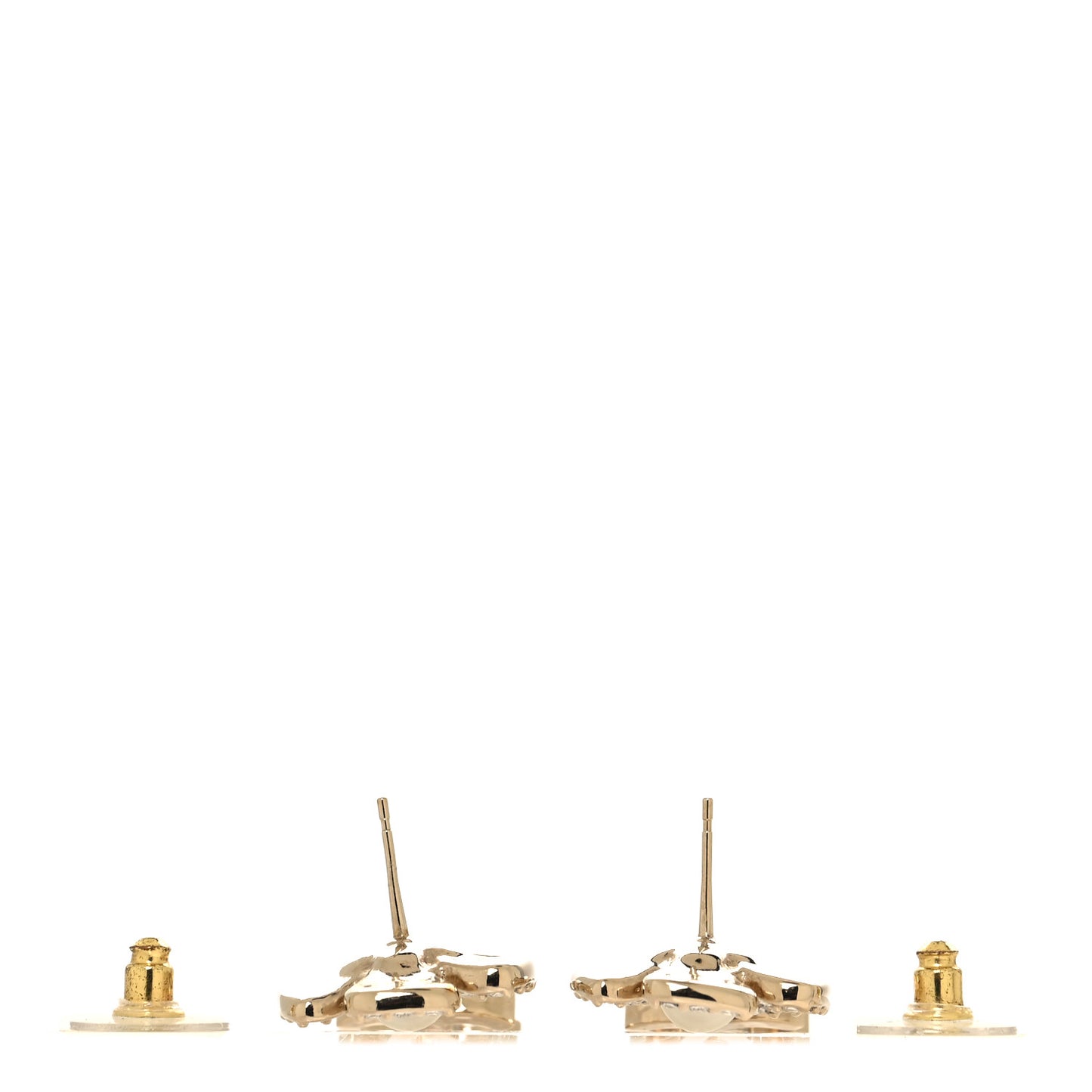 Metal Pearl Crystal CC Flower Drop Earrings Gold White