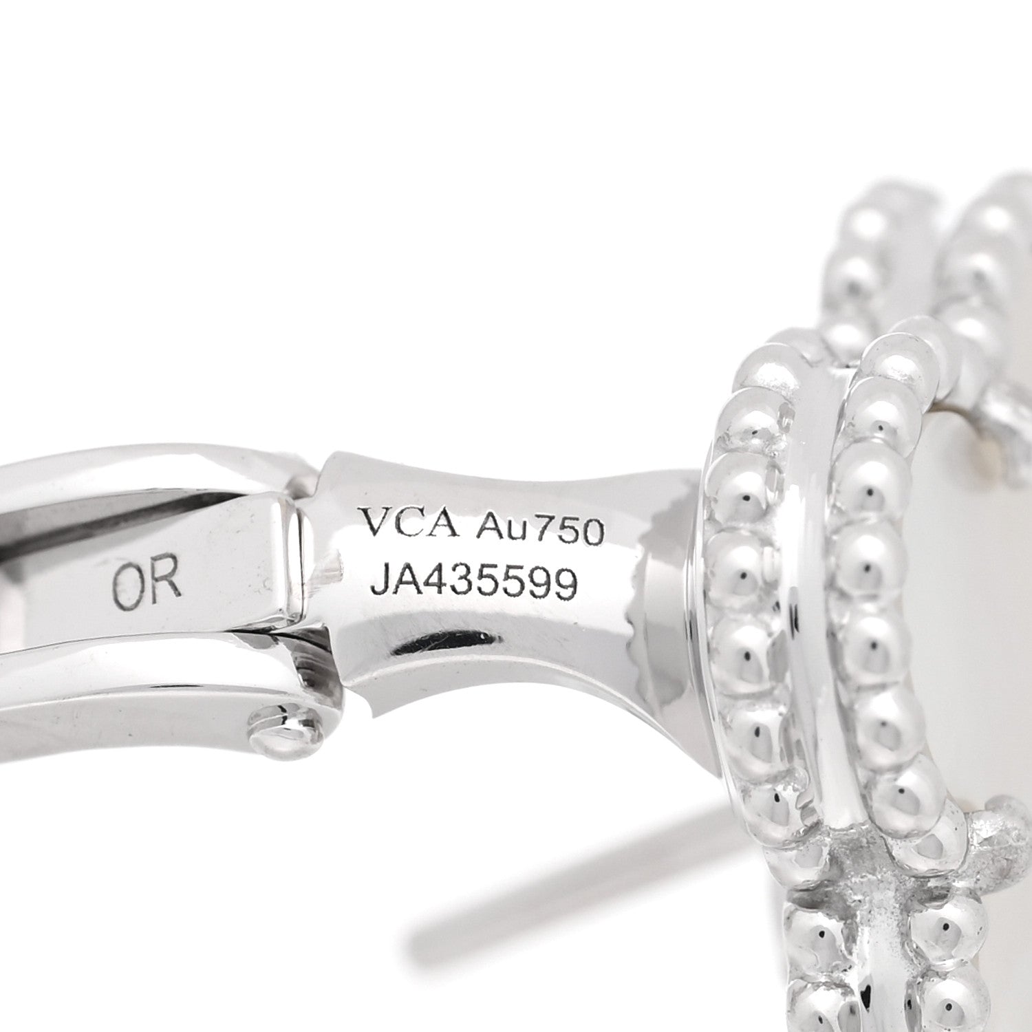 Van Cleef & Arpels 18K White Gold Mother of Pearl Vintage Alhambra Earrings 4 of 5