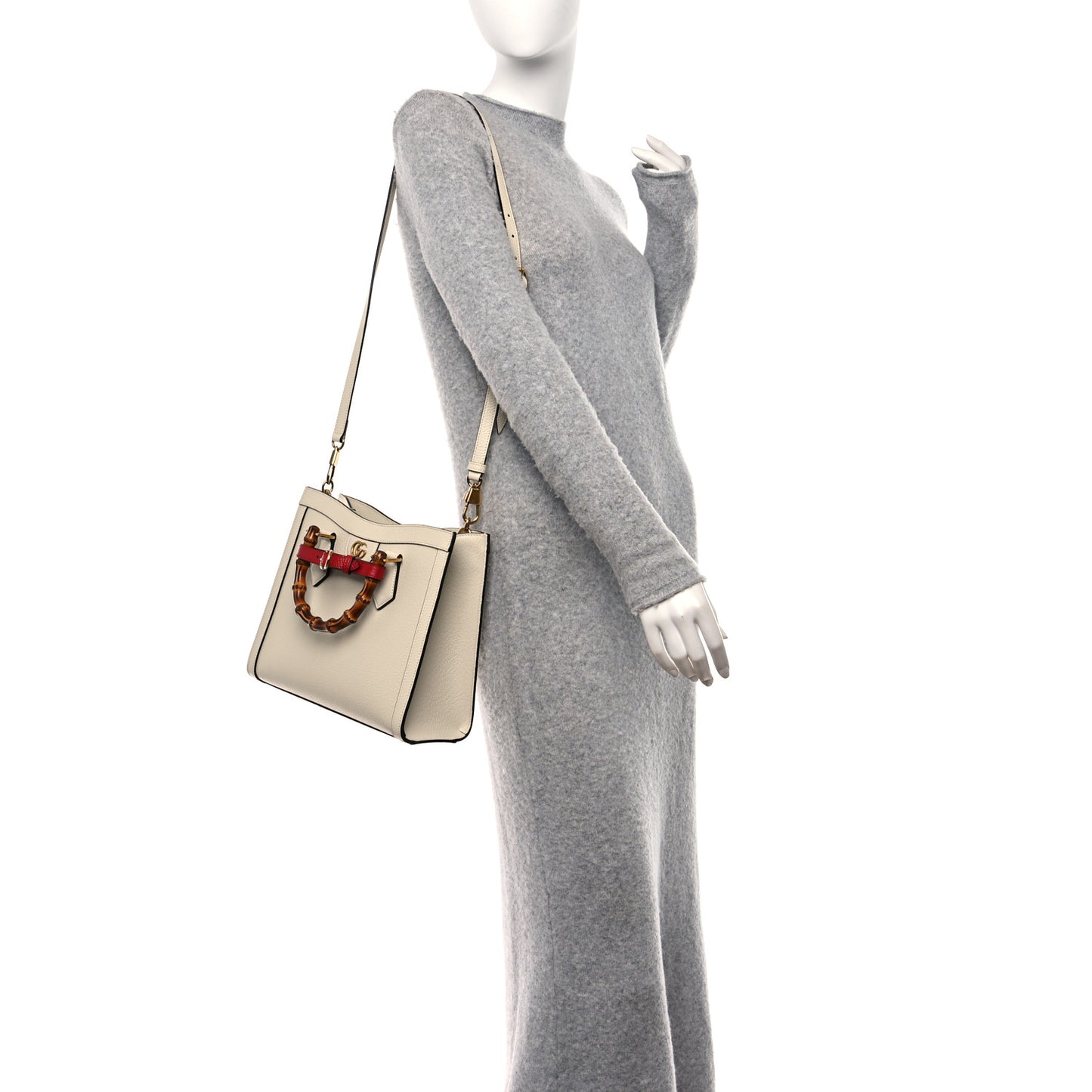 Textured Dollar Calfskin Web Small Diana Tote Bag Mystic White