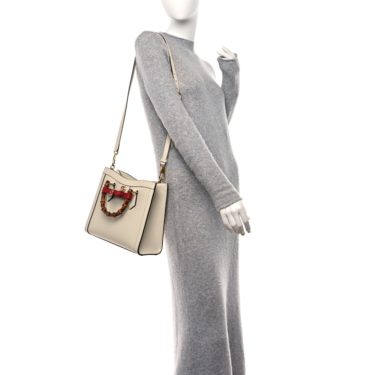 Gucci Textured Dollar Calfskin Web Small Diana Tote Bag Mystic White 3 of 10