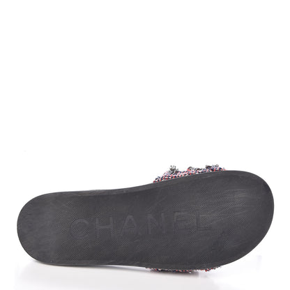 Chanel Tweed Lambskin Chain Flat Sandals 39 Black Multicolor 8 of 11