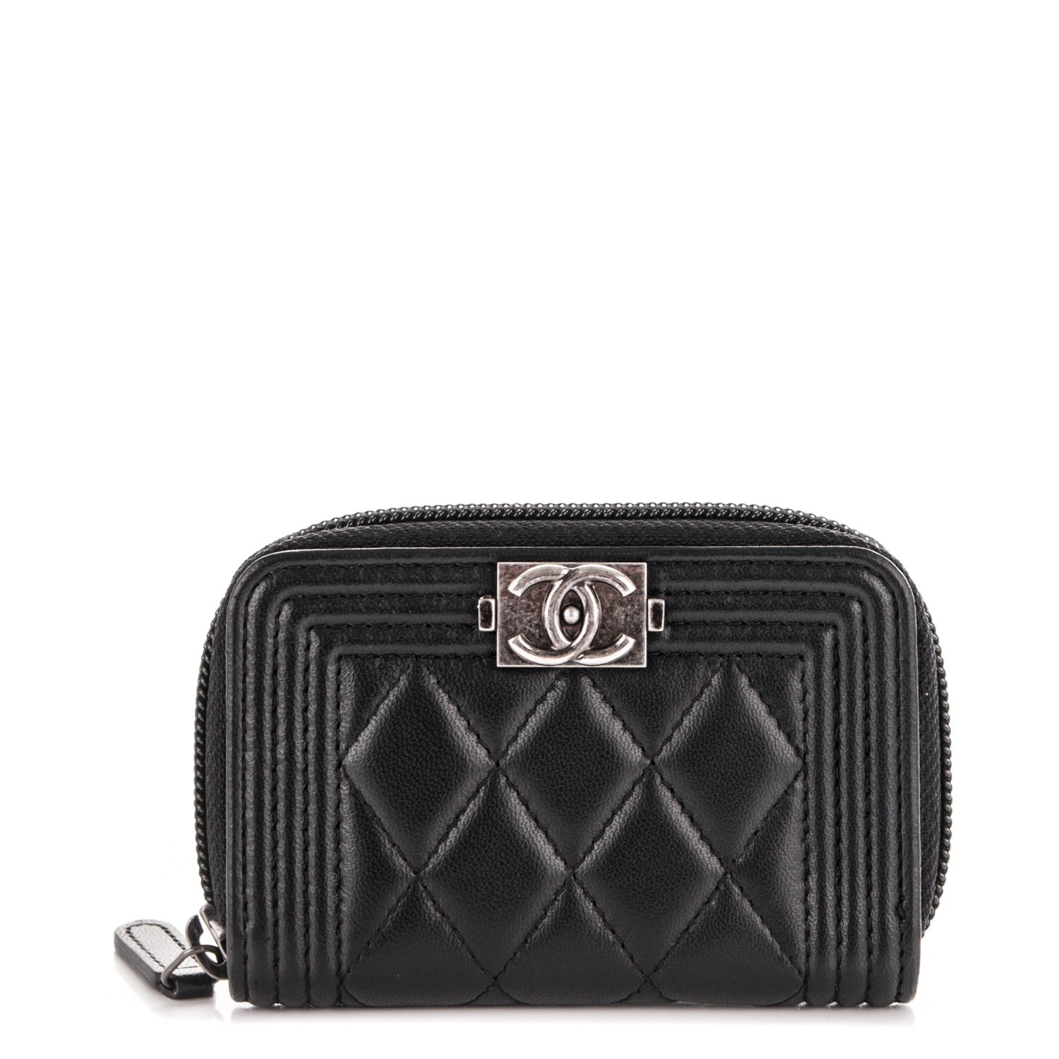 Chanel Lambskin Quilted Zip Around Boy Coin Purse Wallet Black 1 of 7