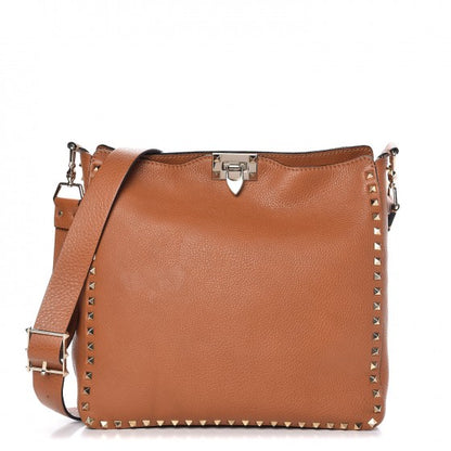 Valentino Garavani Pebbled Calfskin Large Rockstud Flip-Lock Messenger Bag Light Cuir 1 of 7