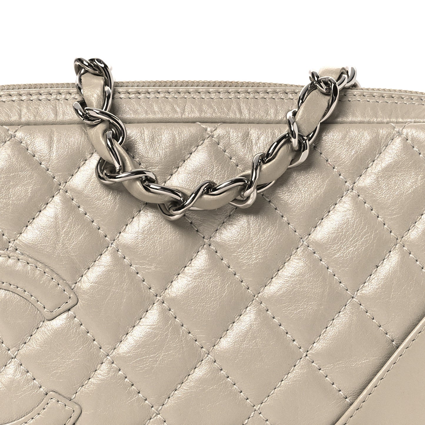 Metallic Aged Calfskin Quilted Cotton Club Pochette Argent Clair
