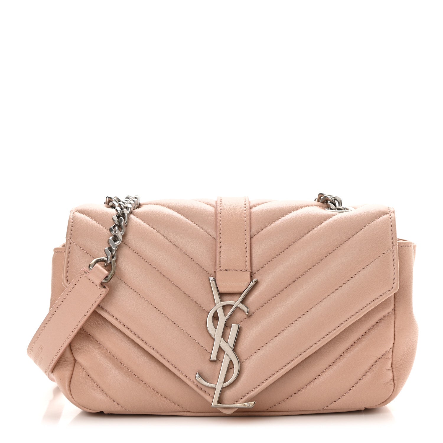 Saint Laurent Calfskin Matelasse Chevron Monogram Classic Baby Chain Bag Pale Pink 1 of 12