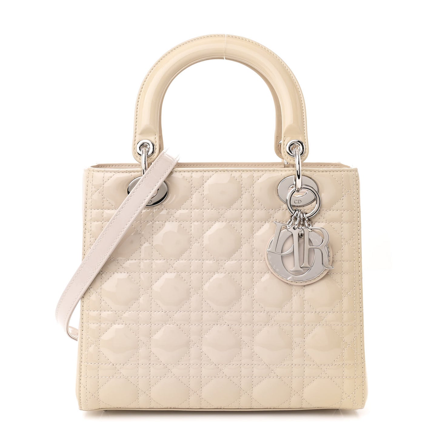 Patent Cannage Medium Lady Dior Beige