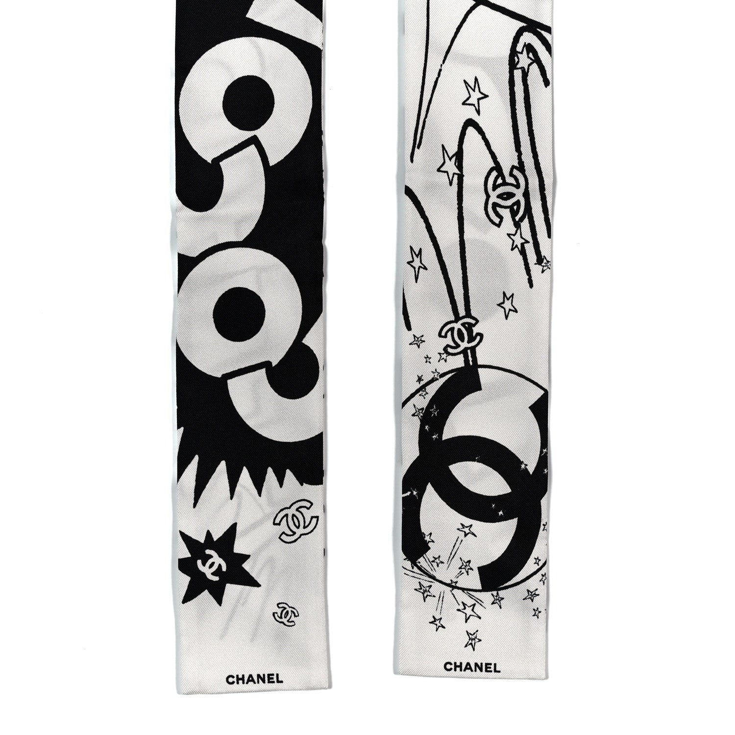 Chanel Silk CC Comics Slim Bandeau White Black 2 of 3