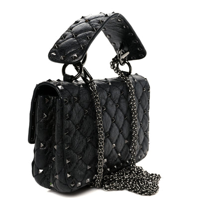 Valentino Garavani Craquele Nappa Small Rockstud Spike Shoulder Bag Black 3 of 10