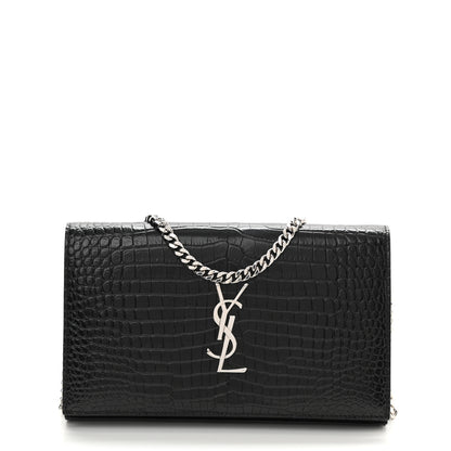 Saint Laurent Calfskin Crocodile Embossed Monogram Chain Wallet Black 1 of 8