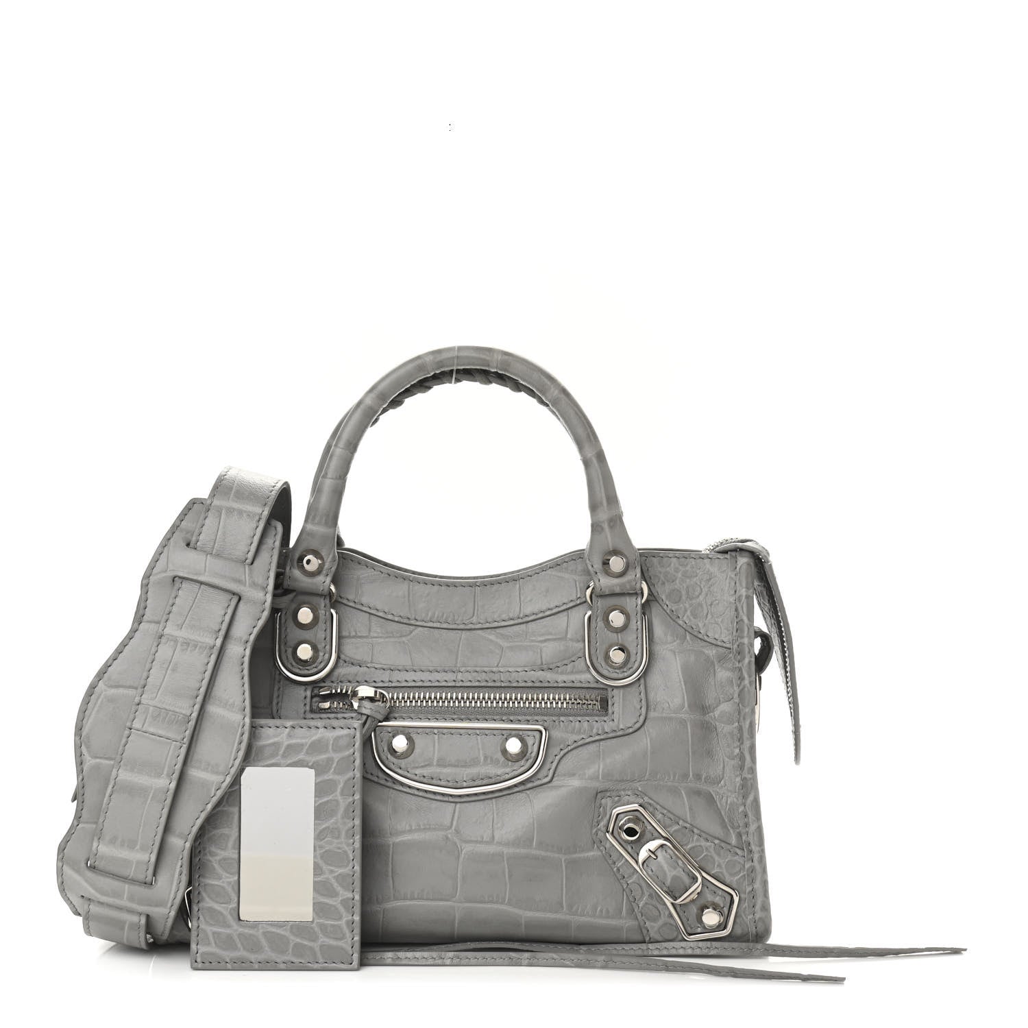 Balenciaga Calfskin Crocodile Embossed Silver Metallic Edge Hardware Mini City Haussmannien 1 of 9