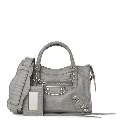 Balenciaga Calfskin Crocodile Embossed Silver Metallic Edge Hardware Mini City Haussmannien 1 of 9
