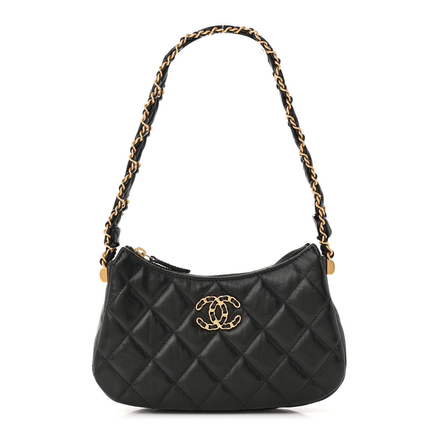 Chanel Crumpled Calfskin Quilted Braided CC Small Hobo Black 1 of 11