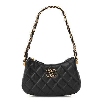 Chanel Crumpled Calfskin Quilted Braided CC Small Hobo Black 1 of 11