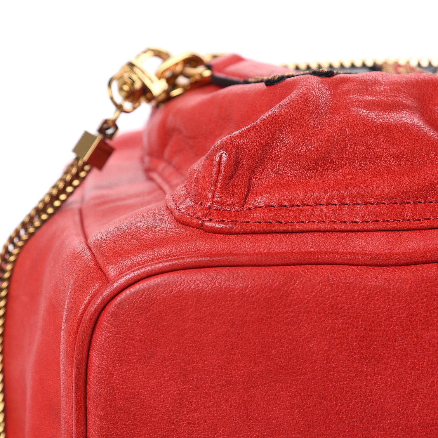 MCM Lambskin Fox Fur Small Stark Insignia Backpack Red 10 of 19