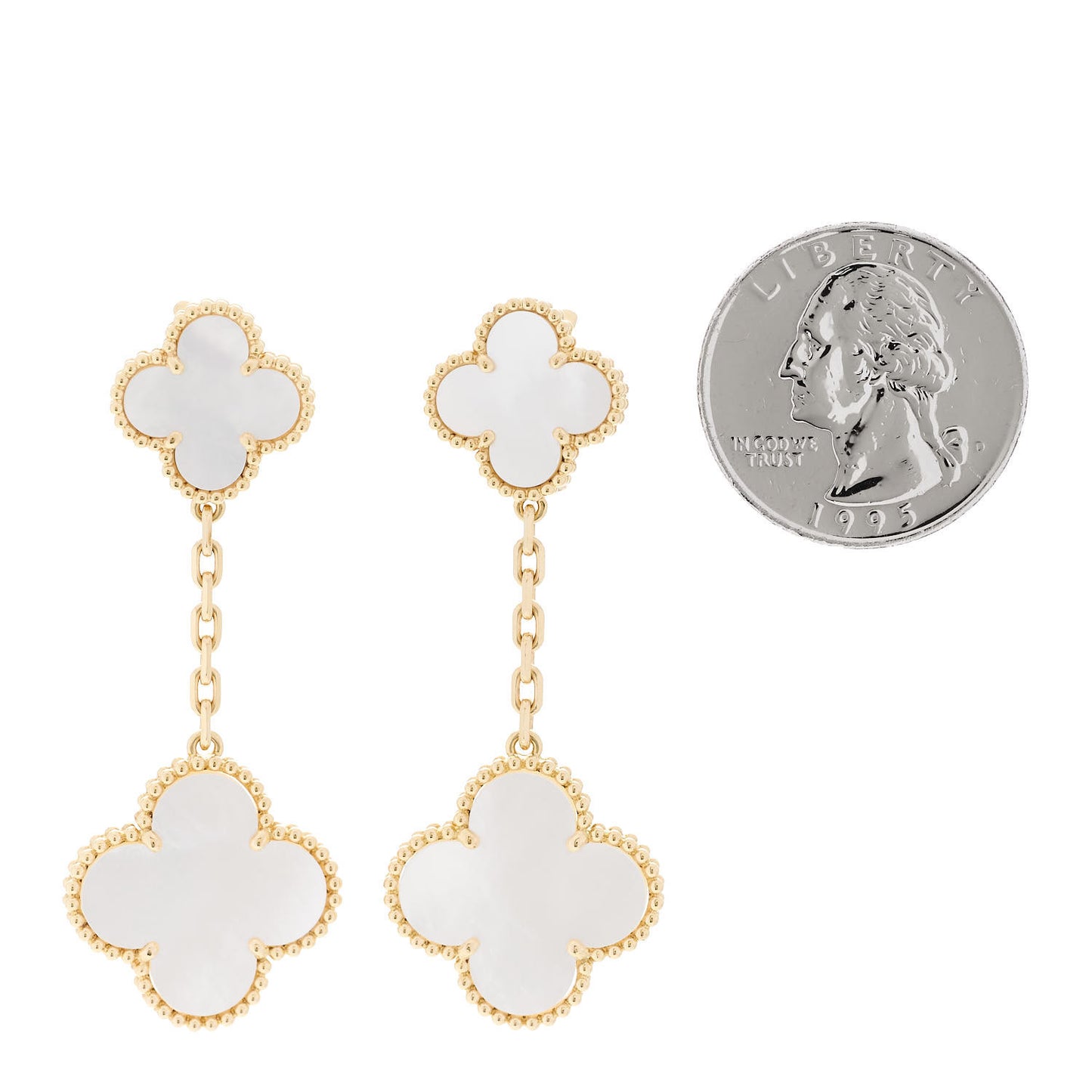 18K Yellow Gold Mother of Pearl 2 Motifs Magic Alhambra Earrings
