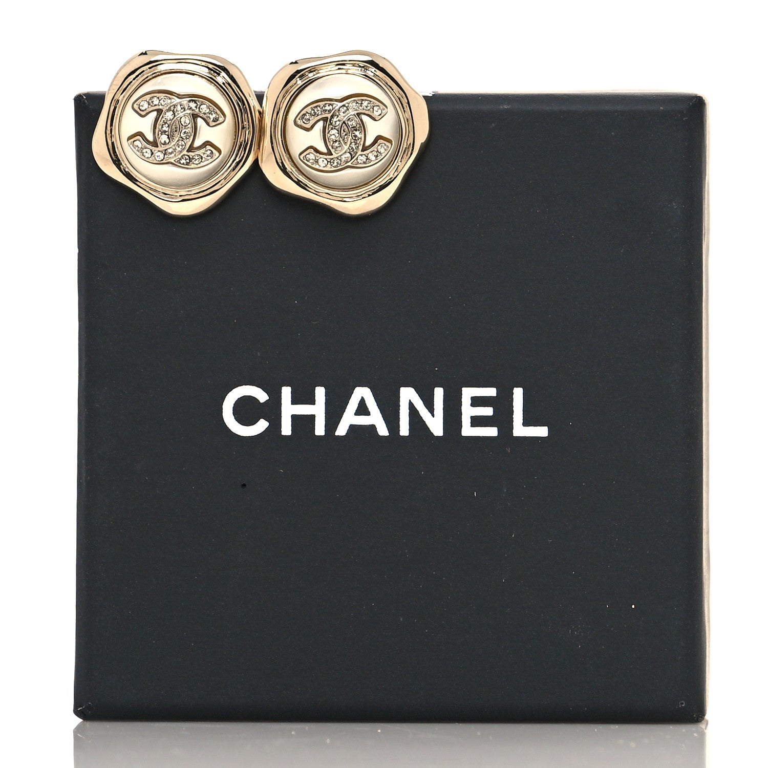 Chanel Metal Resin Crystal CC Earrings Gold 5 of 5