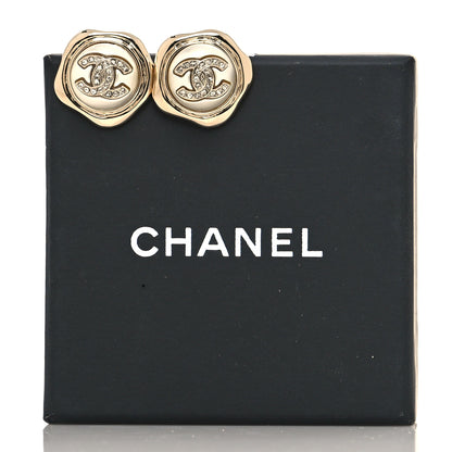 Chanel Metal Resin Crystal CC Earrings Gold 5 of 5