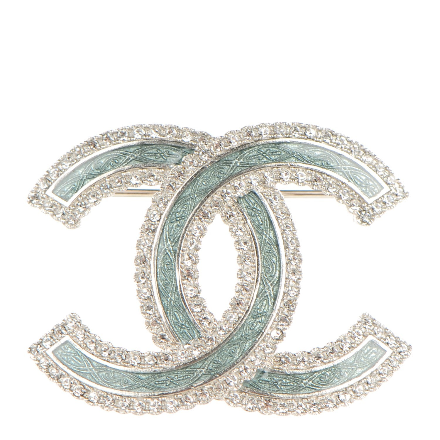 Chanel Crystal Glass CC Brooch Silver 1 of 5