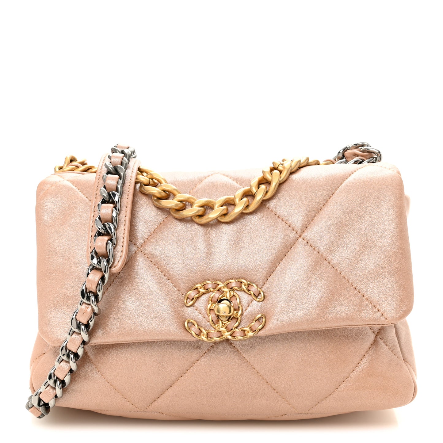 Shiny Lambskin Quilted Medium Chanel 19 Flap Beige