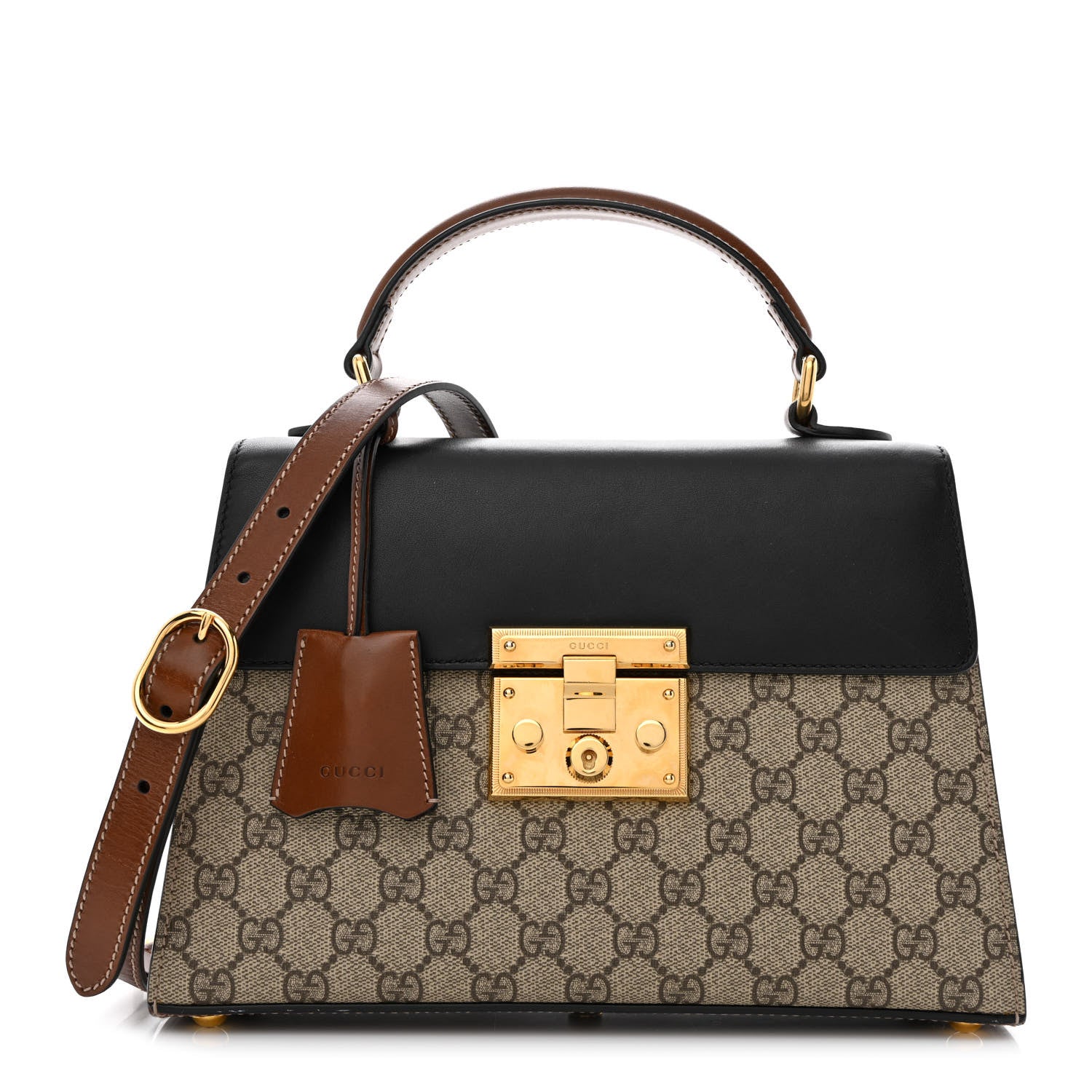 Gucci GG Supreme Monogram Calfskin Small Padlock Top Handle Bag Beige Black Cuir 1 of 11