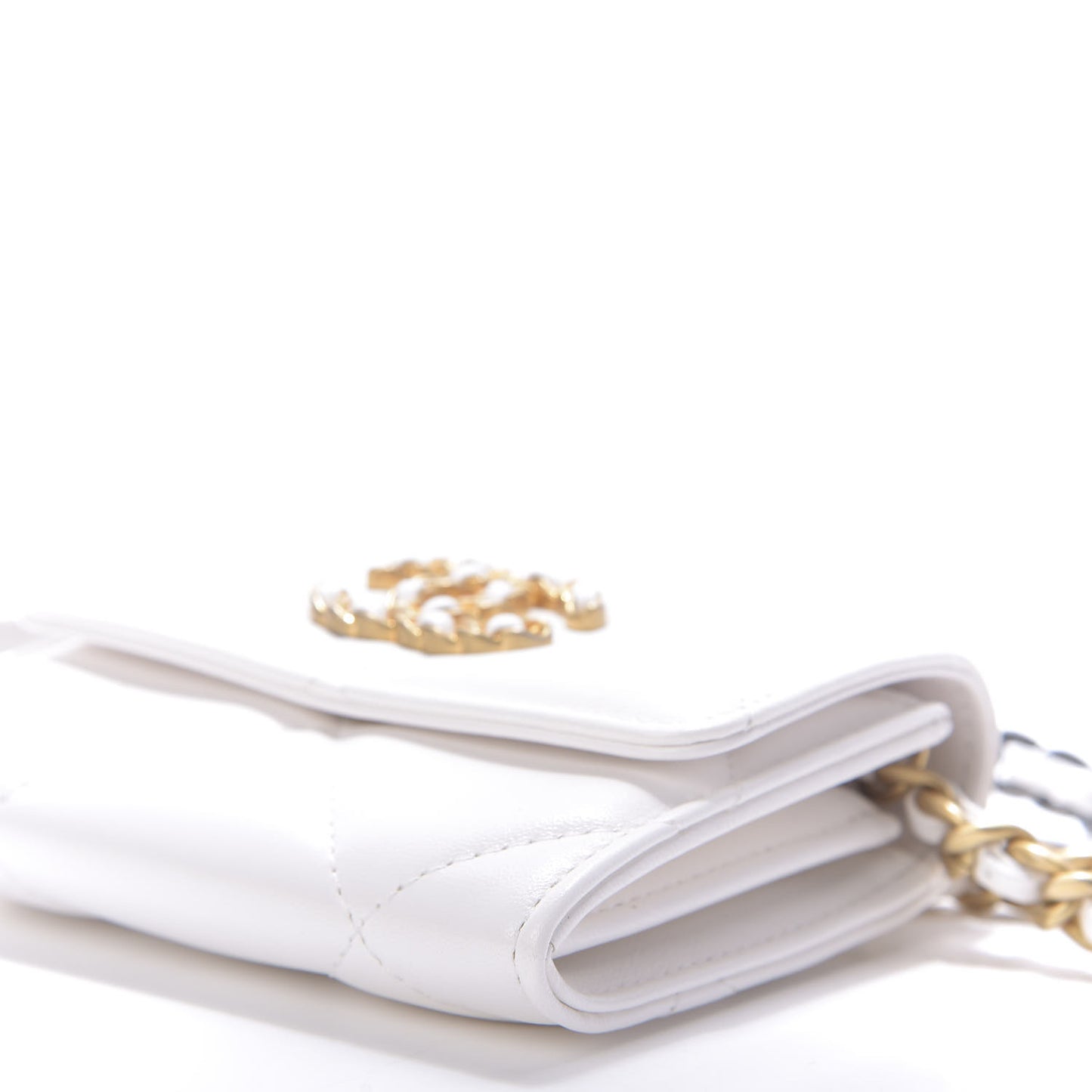 Lambskin Quilted 19 Flap Coin Purse With Chain White