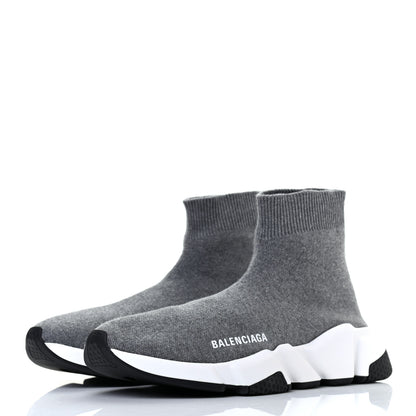 Balenciaga Sweatshirt Knit Bi-Color Sole Womens Speed Sneakers 38 Grey White Black 3 of 8