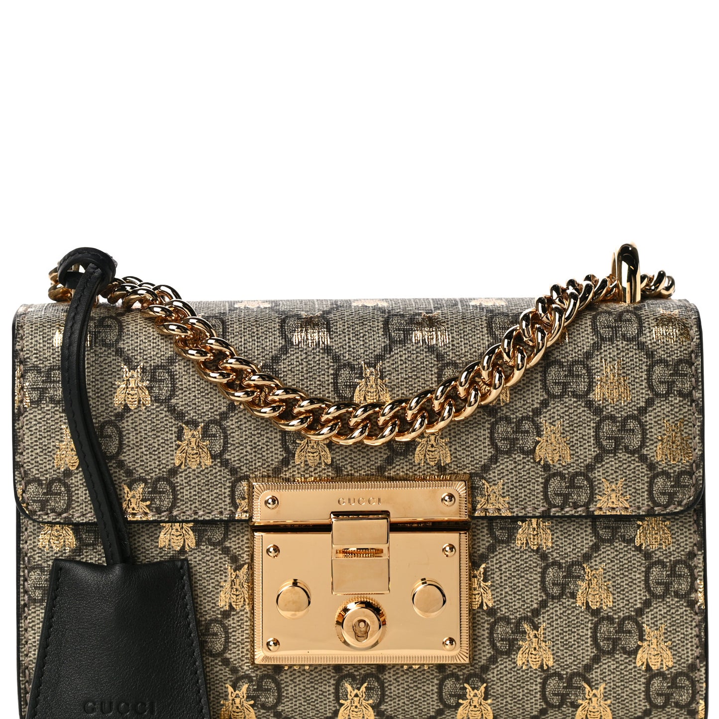 GG Supreme Monogram Bees Small Padlock Shoulder Bag Black