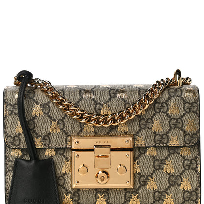 Gucci GG Supreme Monogram Bees Small Padlock Shoulder Bag Black 9 of 11