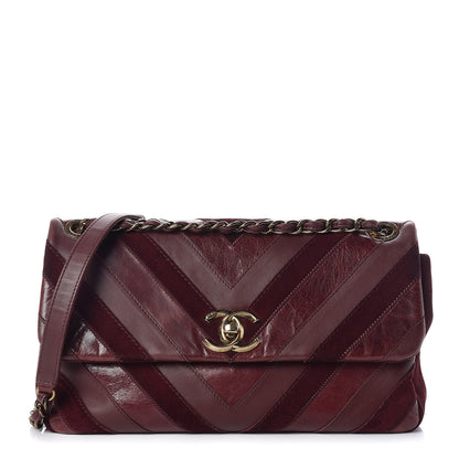 Chanel Suede Lambskin Glazed Calfskin Large Lady Vintage Chevron Flap Burgundy 1 of 14