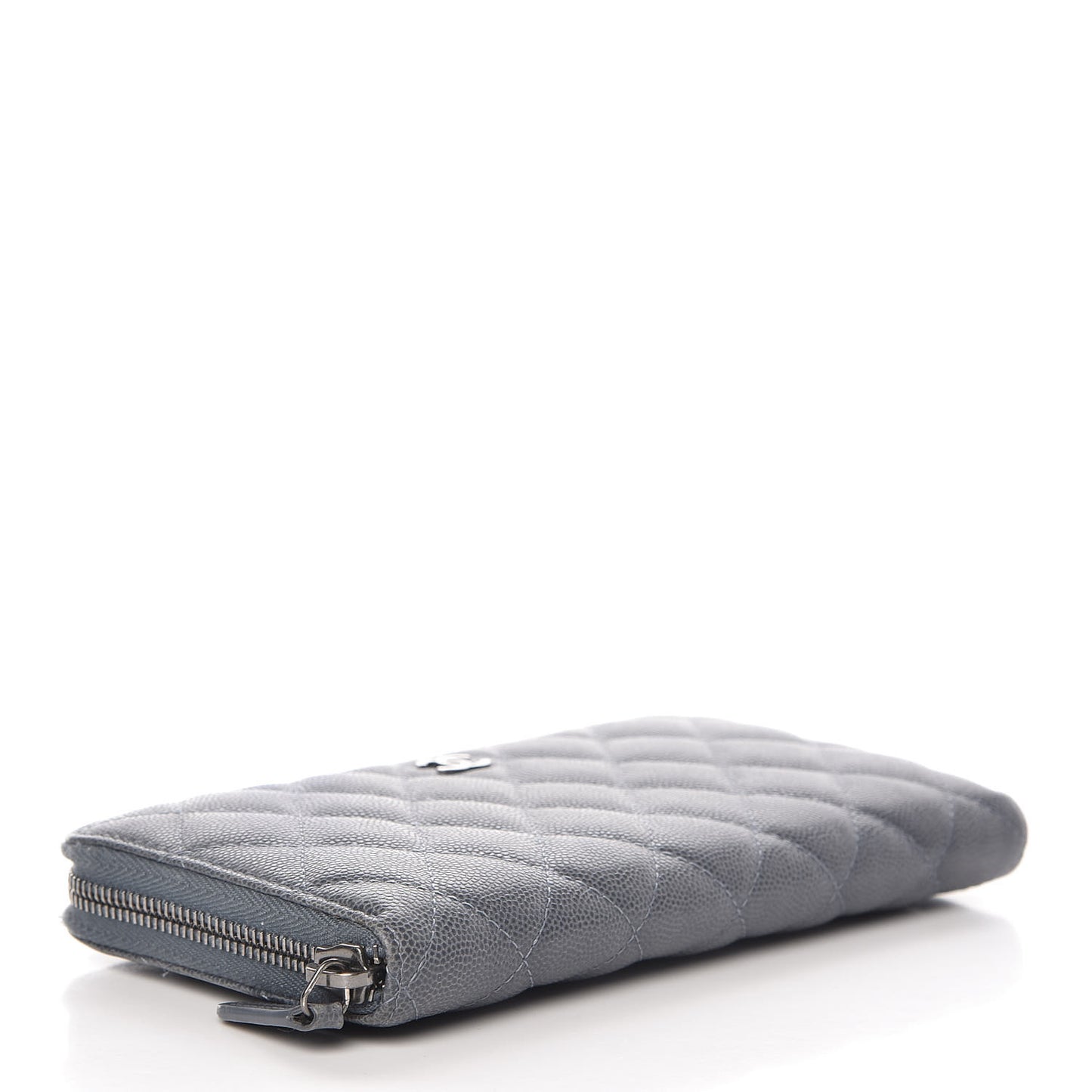 Caviar Quilted Large Gusset Zip Around Wallet Grey