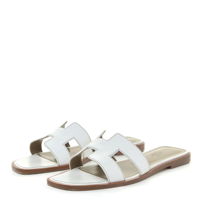 Hermes Box Calfskin Oran Sandals 38 White 2 of 14