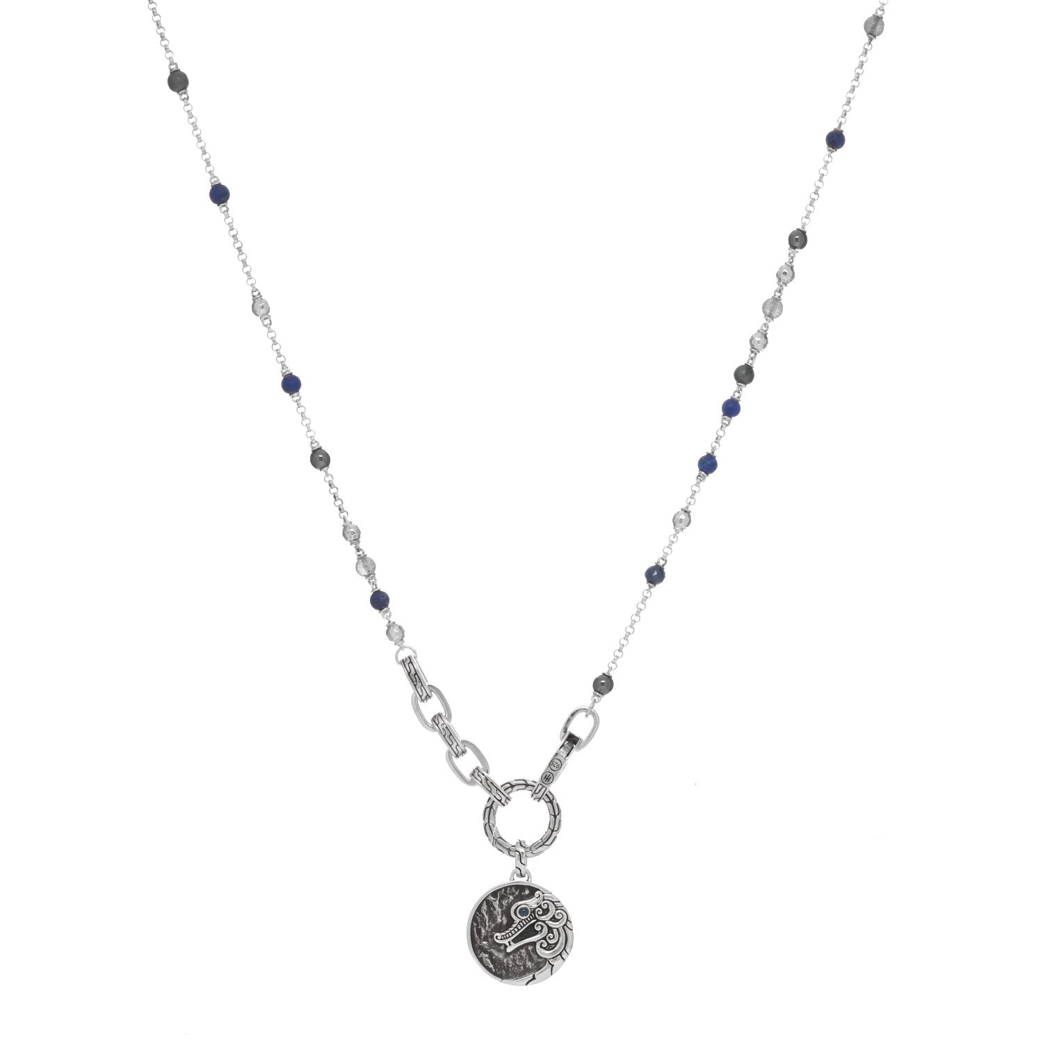 John Hardy Sterling Silver Multi Gemstone Legends Naga Reticulated Pendant Necklace 1 of 3